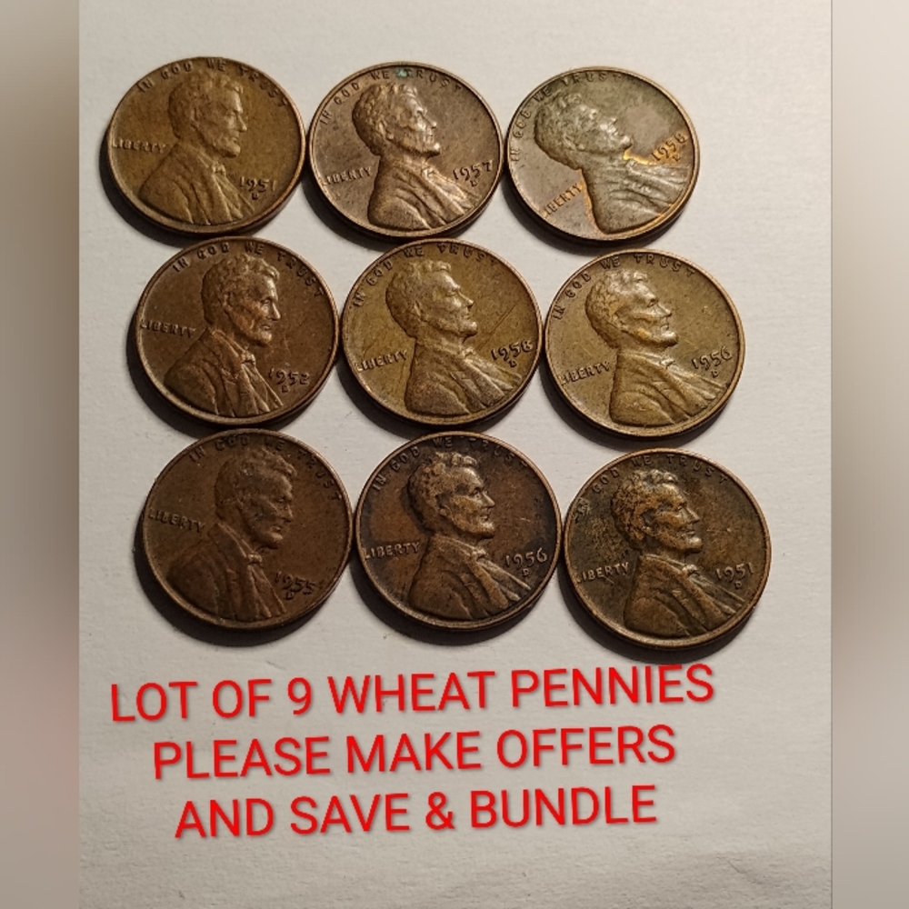 ✅Lot of 9 Wheat PENNIES FULL WHEATS AND DATE VG CONDITION Bundle & Save Offer Up